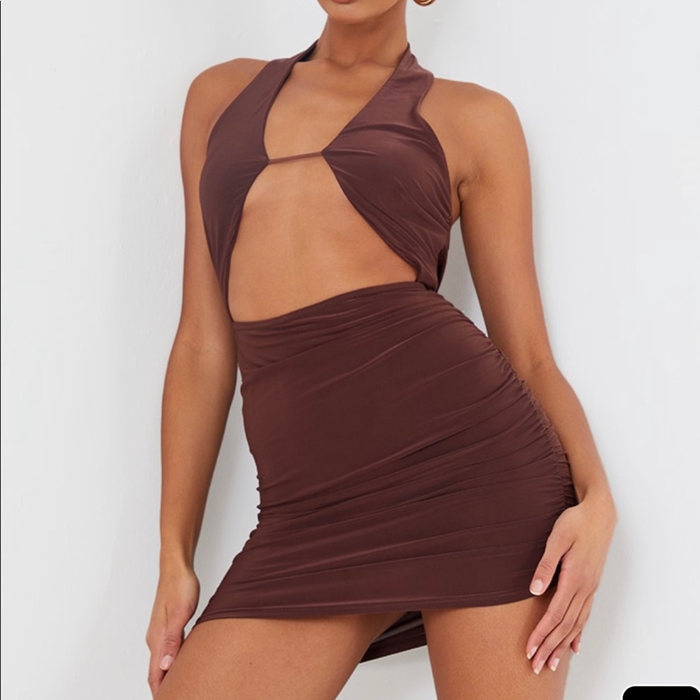 Brown mini halter dress